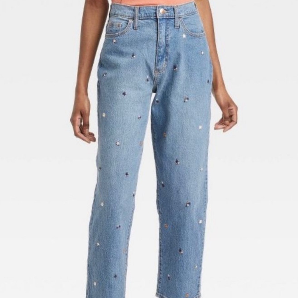 Universal Thread Vintage Straight Jeans Embroidered Mini Floral Light size 4